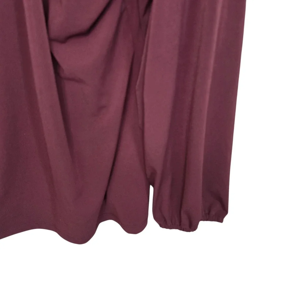 Michael Kors Top Womens 2X Burgundy Wine O Ring Draped V Neck Long Sleeve Blouse